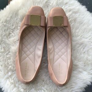 Cole Haan Leather Ballet Flats with Signature Metal Bow Buckle Accent Dusty Pink